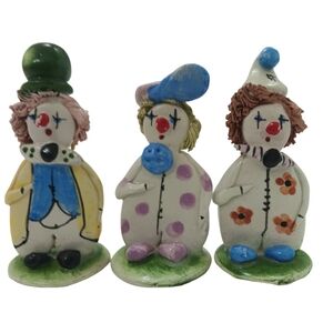 Vntg ZamPiva Handcrafted Italian Ceramic Clown Figurines Spaghetti Hair Lot Of 3